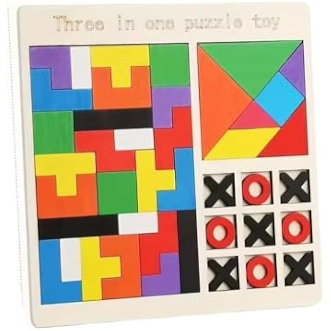 CLASSIC WOODEN 3 IN 1 PUZZLE TOY, MONTESSORI EDUCATIONAL JIGSAW PUZZLE BLOCK GAME FOR BOYS AND GIRLS, 3D SHAPE MATCHING LEARNING TOY FOR KIDS, STEM DEVELOPMENT ACTIVITY - Image 1